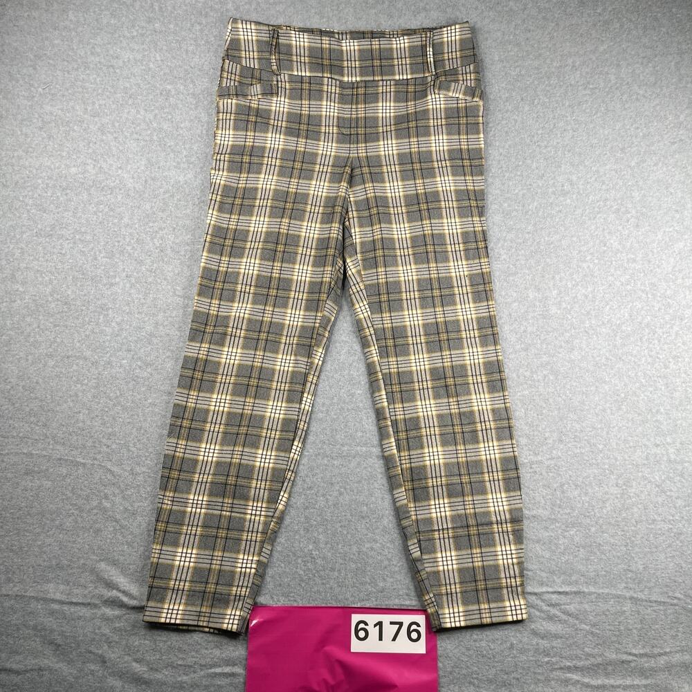SOHO Pants Gray Yellow Plaid Casual Pants Office Classic Large